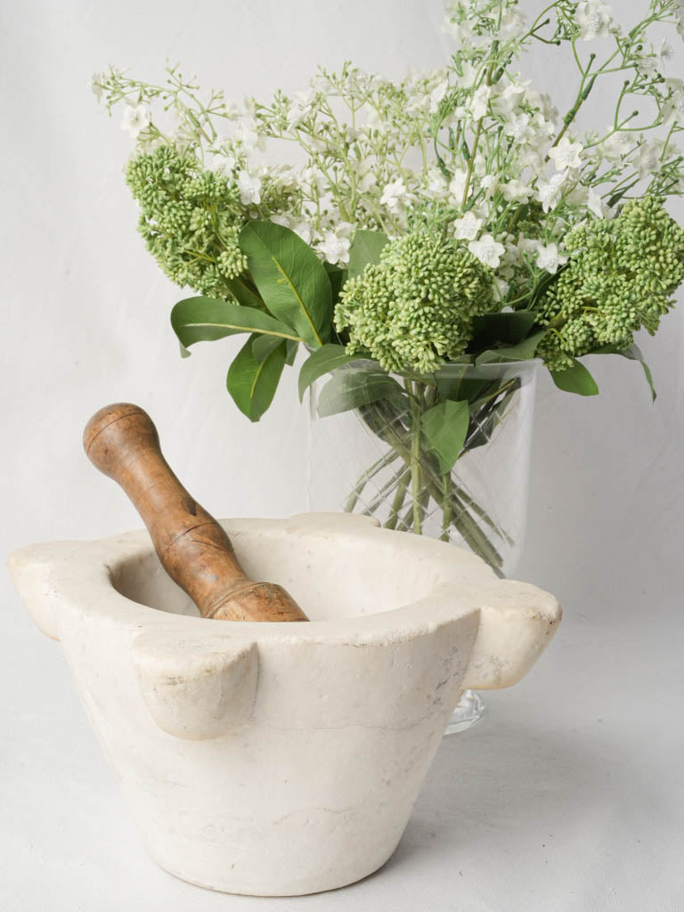 Antique French Marble Mortar w/ Wooden Pestle - 6¼"