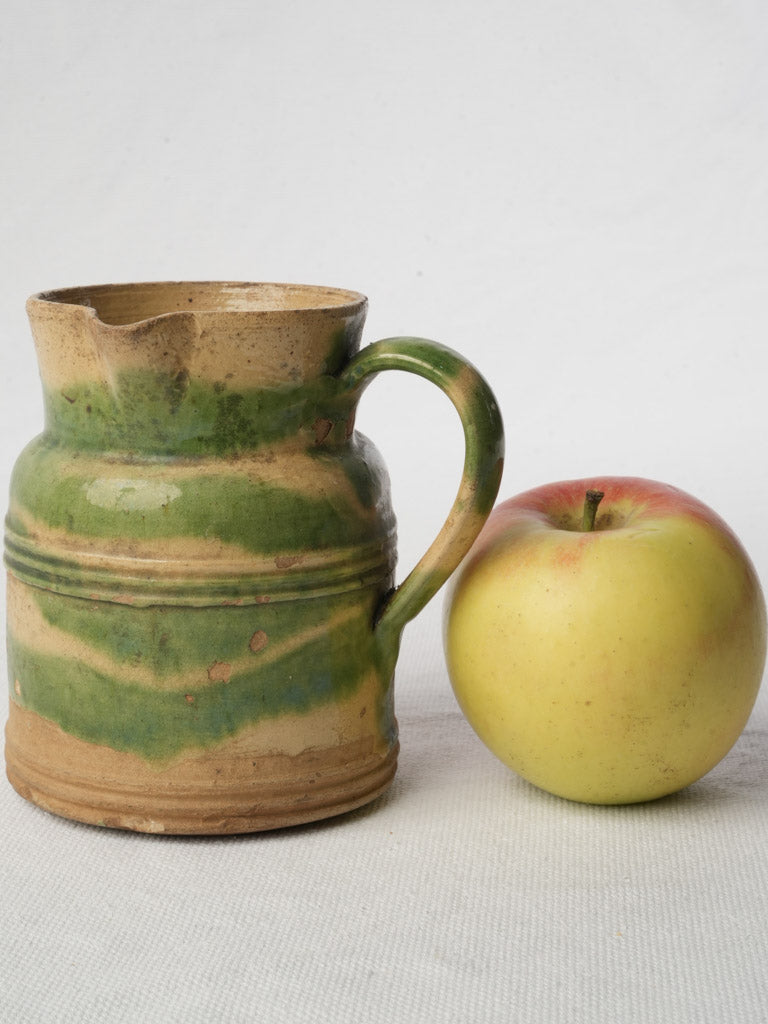 Early To Mid 20th Century Small Dieulefit Pot w/ Swirled Green Glaze - 4¼"