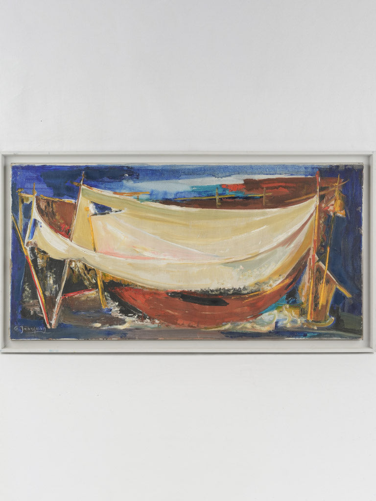 Vintage large sailboat oil painting