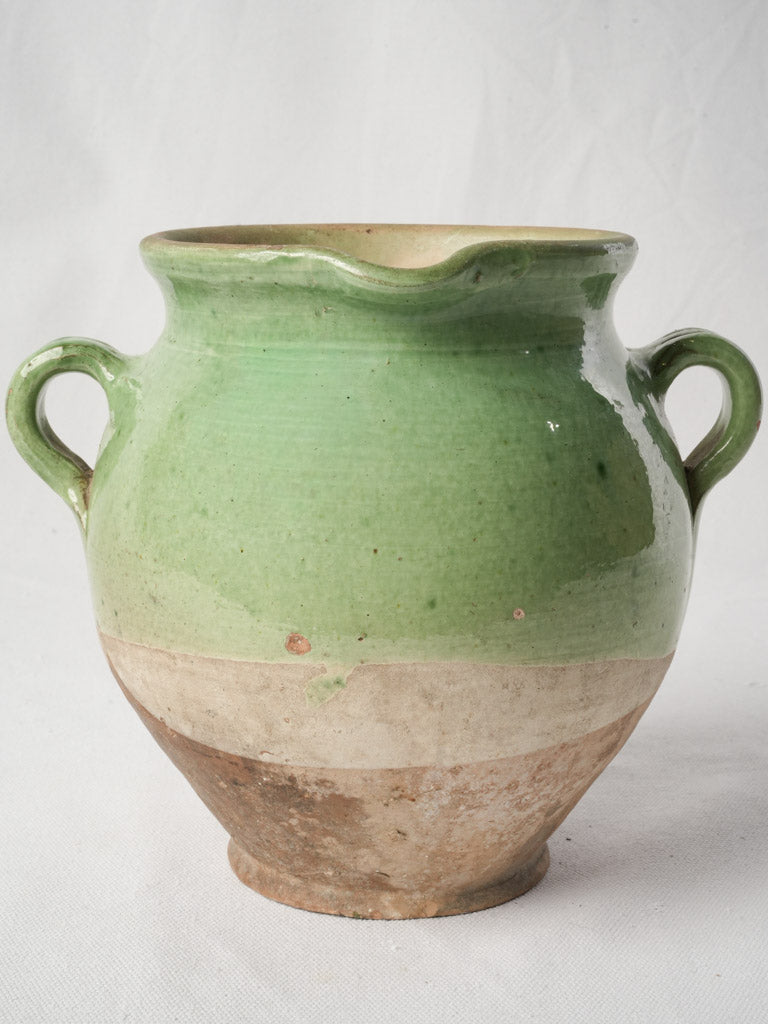 Antique Green Glazed Terracotta Confit Pot w/ Pouring Spout - 8"