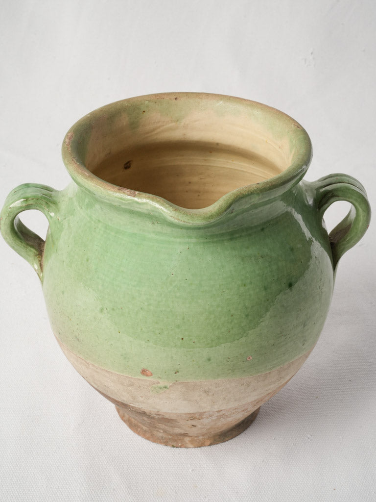 Antique Green Glazed Terracotta Confit Pot w/ Pouring Spout - 8"