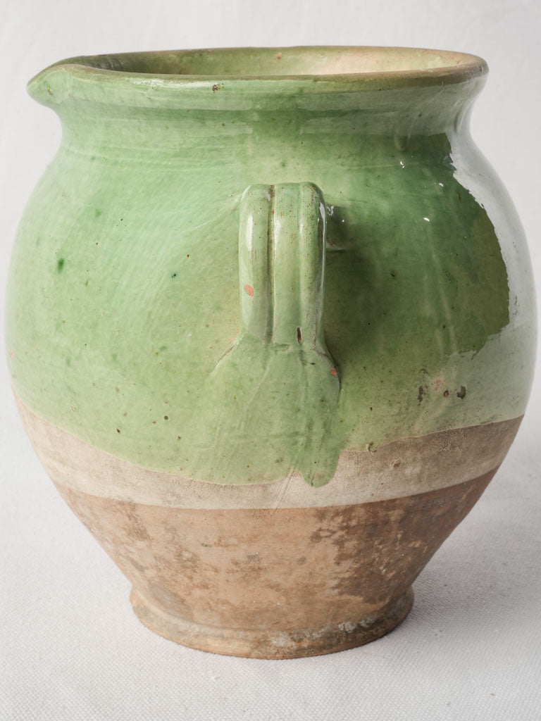 Antique Green Glazed Terracotta Confit Pot w/ Pouring Spout - 8"