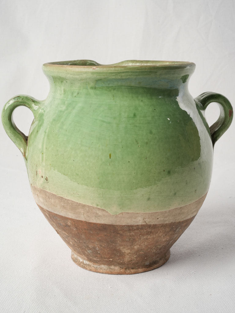 Antique Green Glazed Terracotta Confit Pot w/ Pouring Spout - 8"