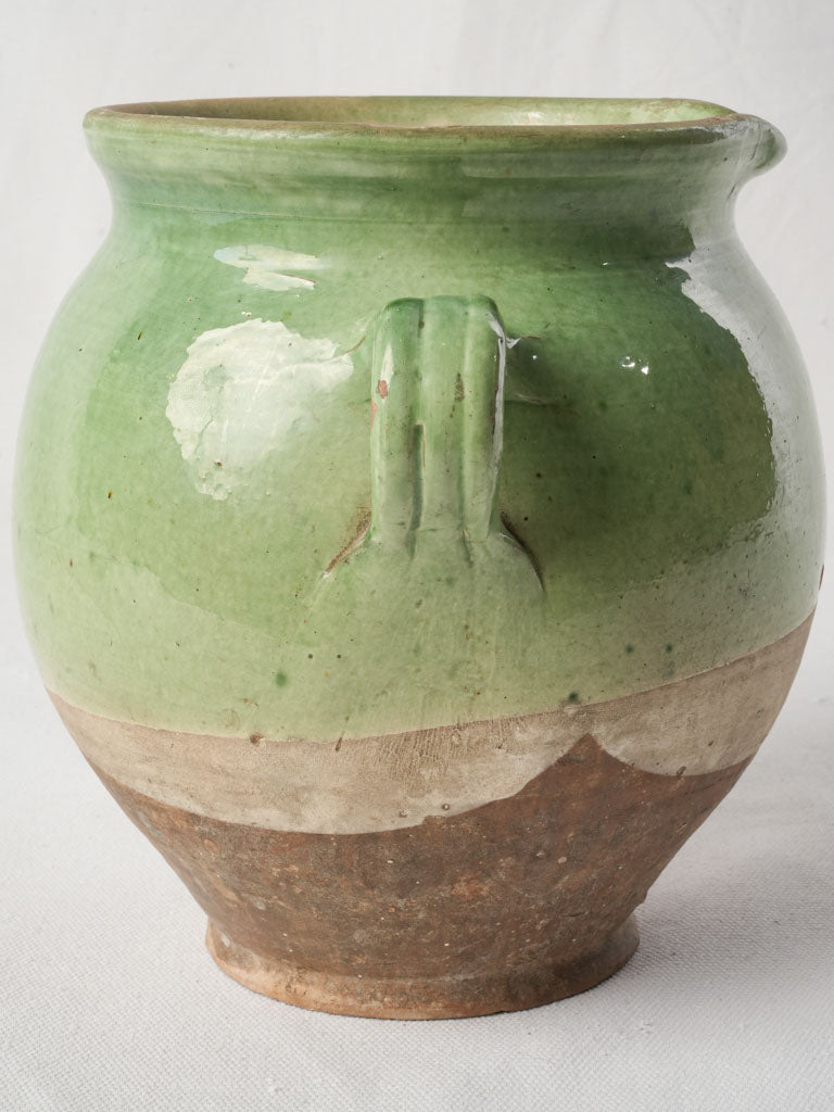 Antique Green Glazed Terracotta Confit Pot w/ Pouring Spout - 8"