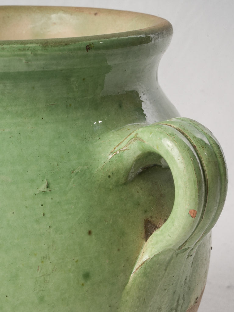 Antique Green Glazed Terracotta Confit Pot w/ Pouring Spout - 8"