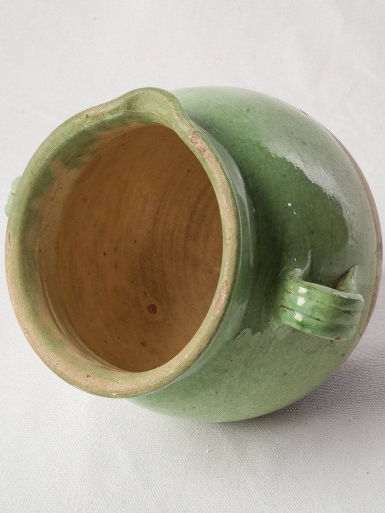 Antique Green Glazed Terracotta Confit Pot w/ Pouring Spout - 8"