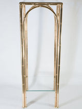 Vintage brass and glass pedestal table - faux rattan 35¾"