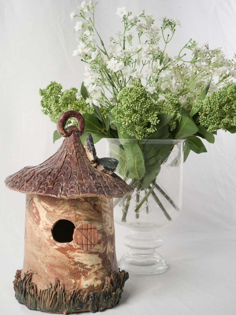 Mid-Century Agateware Fairy Cottage Birdhouse - 13"