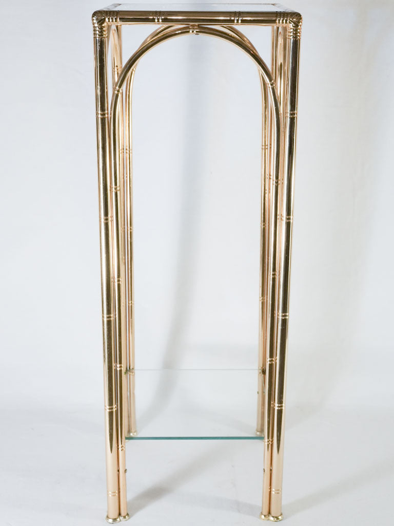 Vintage brass and glass pedestal table - faux rattan 35¾"