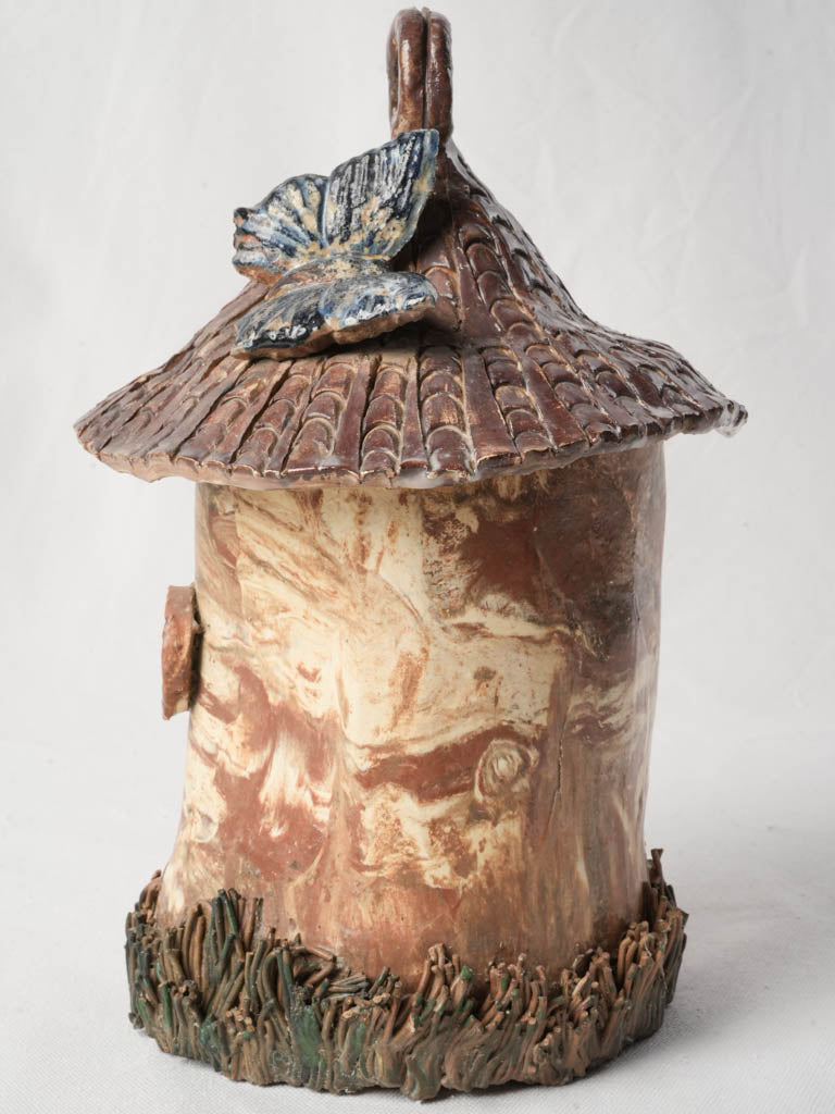 Mid-Century Agateware Fairy Cottage Birdhouse - 13"