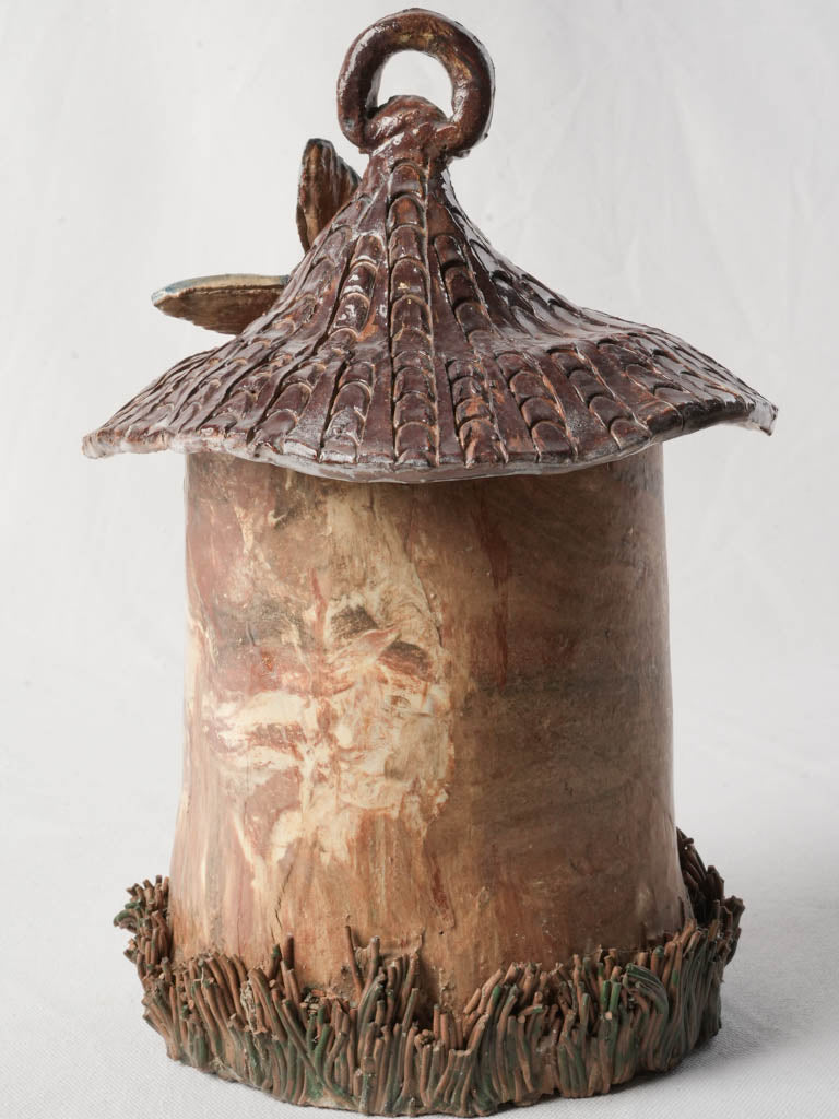 Mid-Century Agateware Fairy Cottage Birdhouse - 13"