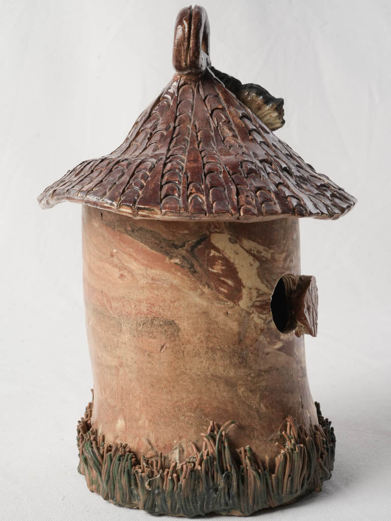 Mid-Century Agateware Fairy Cottage Birdhouse - 13"