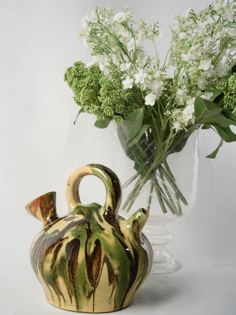 Vintage Kanti Water Pitcher w/ Glossy Marbled Glaze - 8"