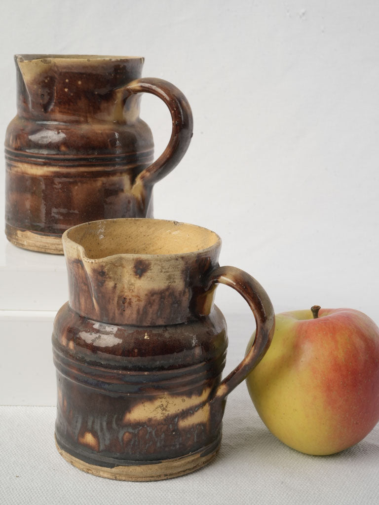 Pair of Dieulefit Ceramic Milk Pots w/ Flamed Chocolate Glaze - 4¼"