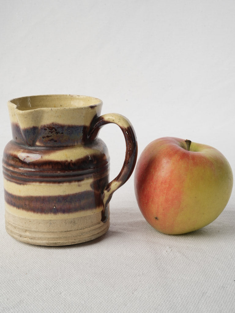 Petite Dieulefit Ceramic Creamer w/ Ringed Chocolate Glaze - 4"