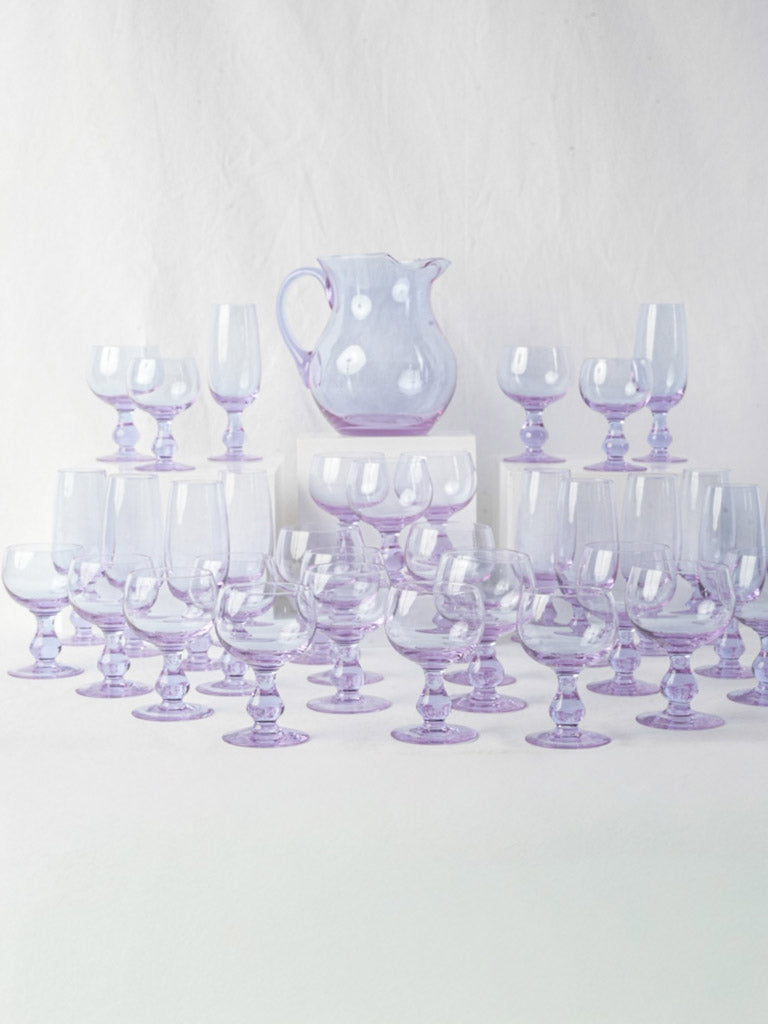An Extensive French Lilac Crystal Stemware Service w/ Pitcher From the 1970s