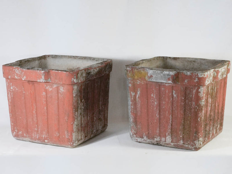 Pair of square Willy Guhl planters - red 17"