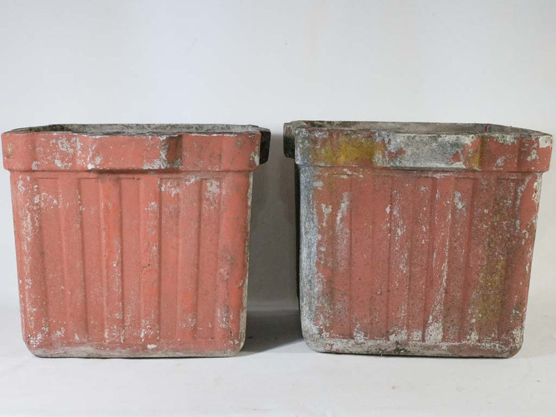 Pair of square Willy Guhl planters - red 17"