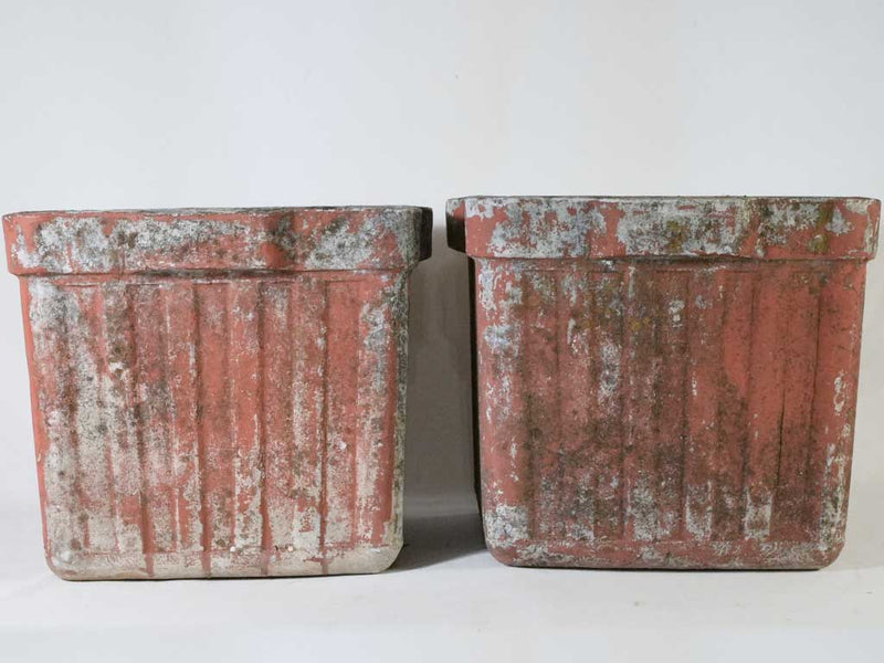Pair of square Willy Guhl planters - red 17"
