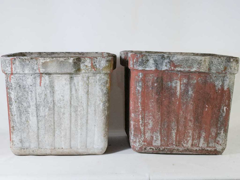 Pair of square Willy Guhl planters - red 17"