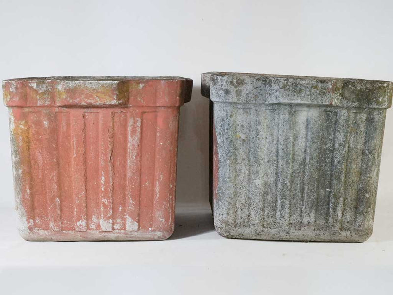 Pair of square Willy Guhl planters - red 17"