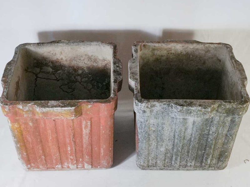 Pair of square Willy Guhl planters - red 17"