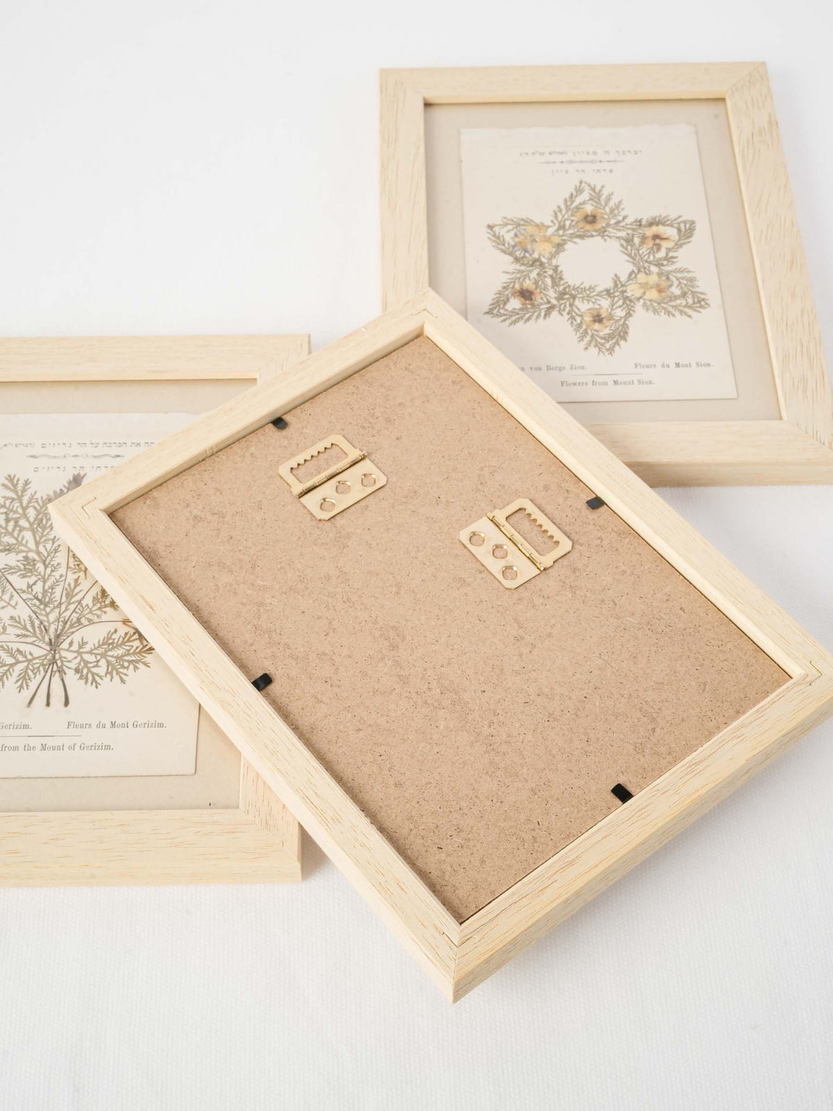 Set of Three Antique Holy Land Pressed-Flower Souvenirs – Rachel’s Tomb, Mount Gerizim and Mount Zion - 9" x 6¾"