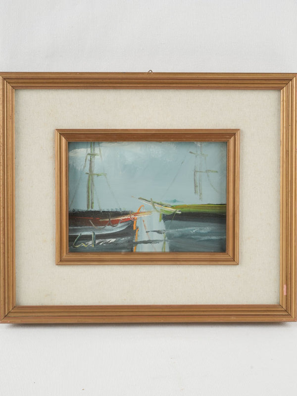 Vintage French sailboats oil painting