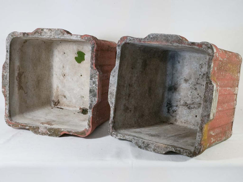 Pair of square Willy Guhl planters - red 17"