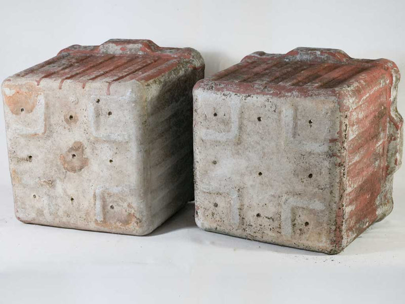 Pair of square Willy Guhl planters - red 17"