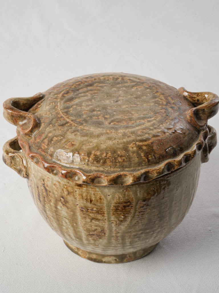 Antique Lidded Stoneware Pot w/ Glossy Honey & Brown Glaze Circa 1900 - 6¾"