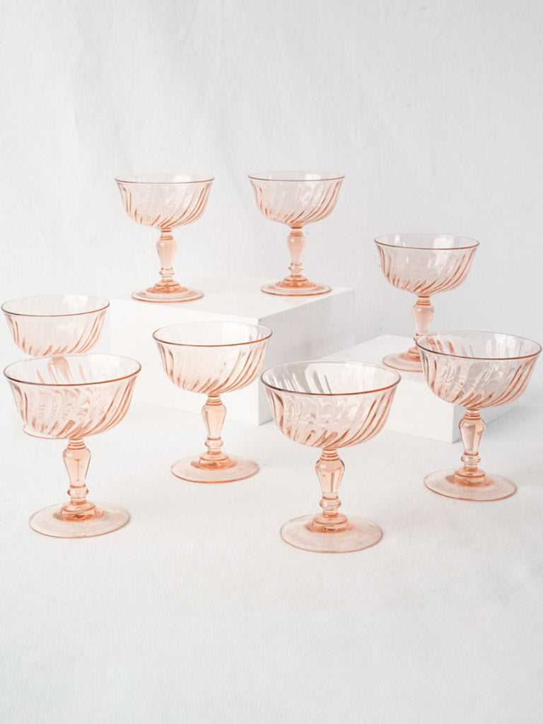 Vintage pink glass champagne coupes