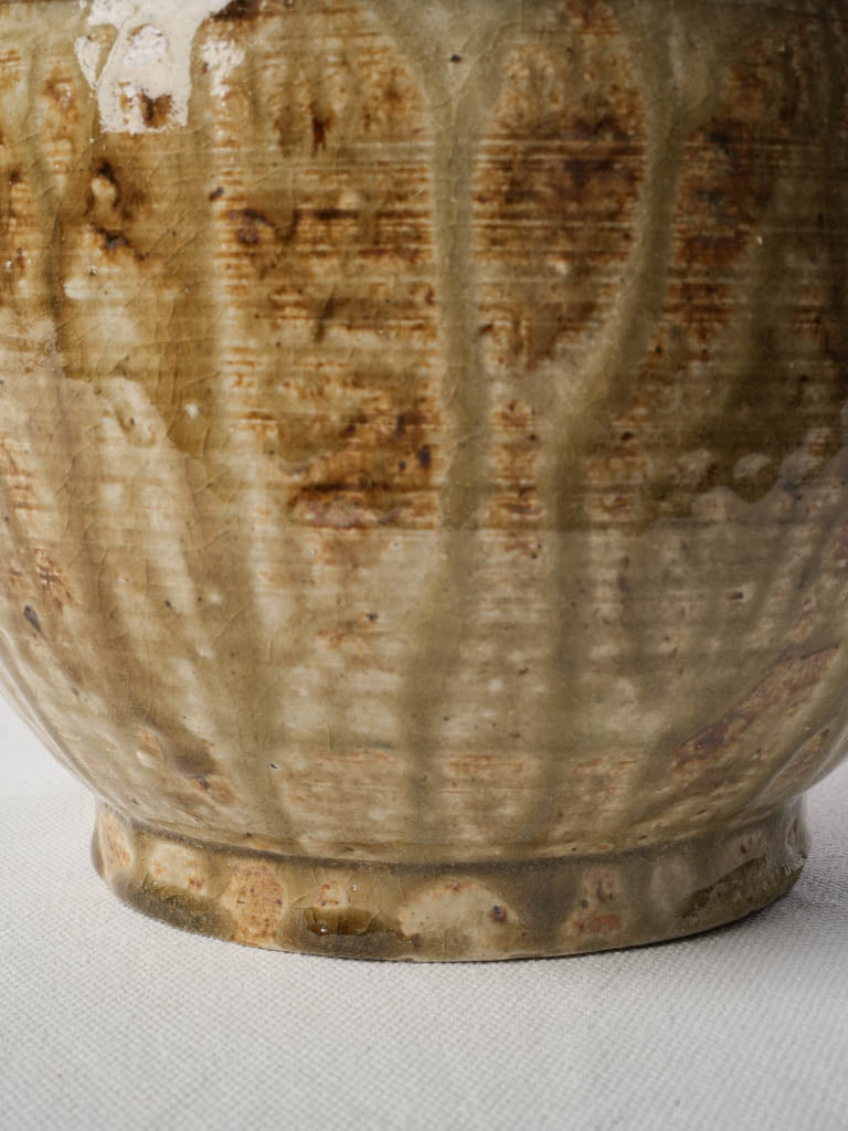 Antique Lidded Stoneware Pot w/ Glossy Honey & Brown Glaze Circa 1900 - 6¾"
