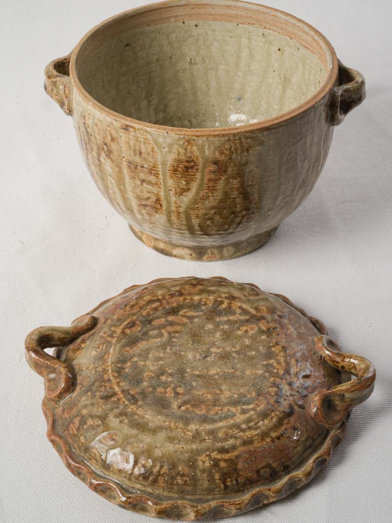 Antique Lidded Stoneware Pot w/ Glossy Honey & Brown Glaze Circa 1900 - 6¾"