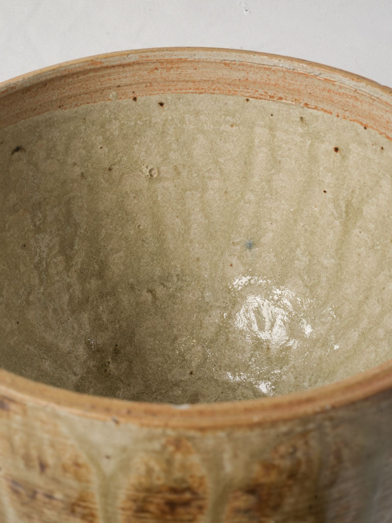 Antique Lidded Stoneware Pot w/ Glossy Honey & Brown Glaze Circa 1900 - 6¾"