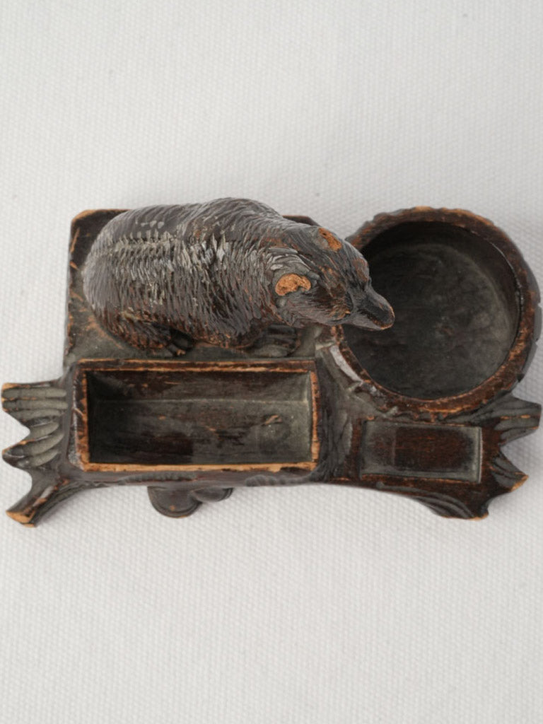 Antique dark-stained bear blotter  