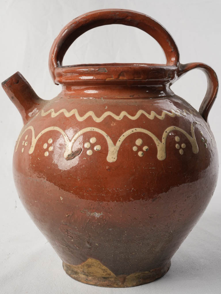 Large Antique Terracotta Water Jug w/ Cream Painted Decoration - 12½"