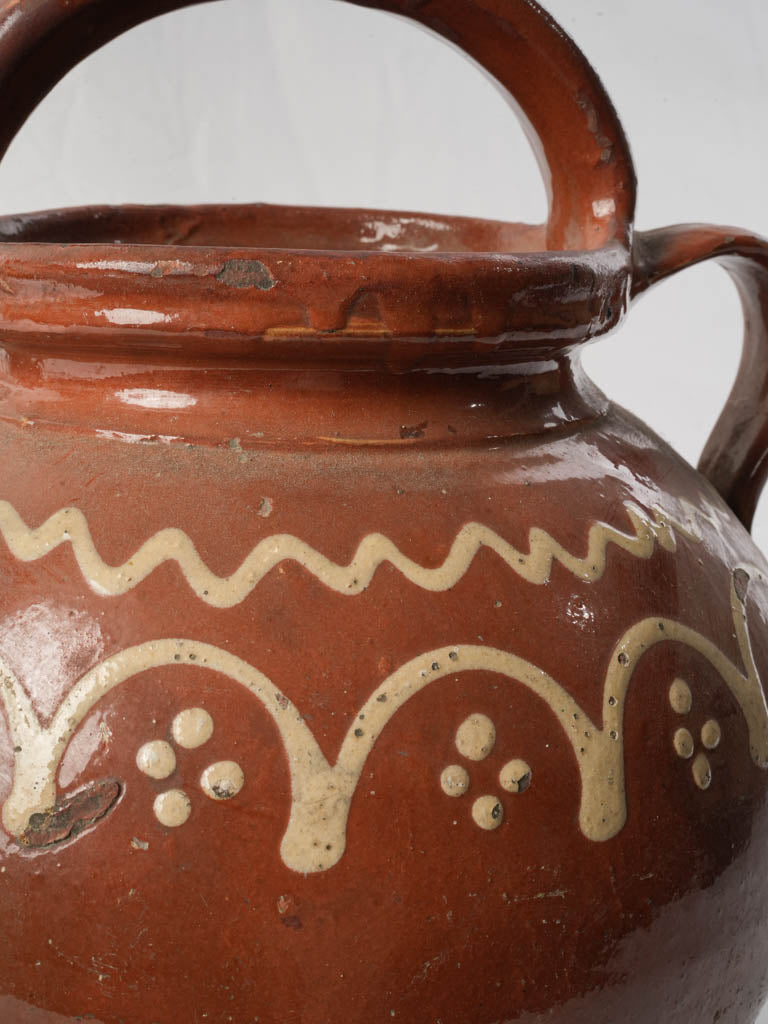 Large Antique Terracotta Water Jug w/ Cream Painted Decoration - 12½"