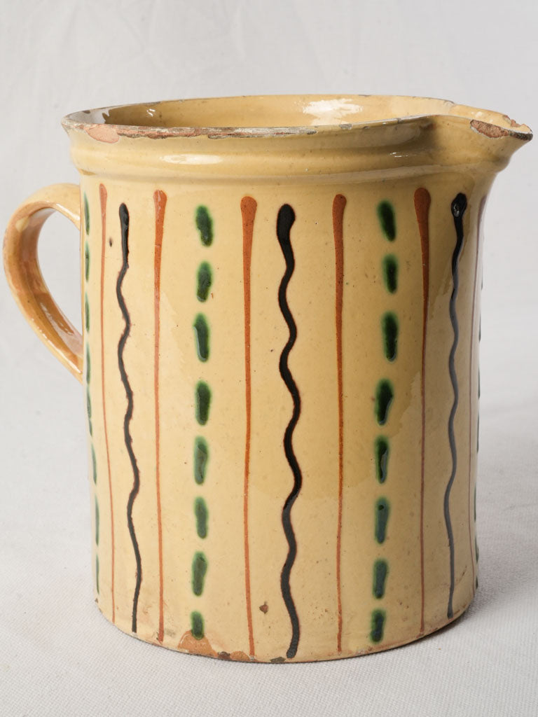 Large Glazed Savoyard Pitcher w/ Polychrome Trailed Decoration Circa 1900 - 8"