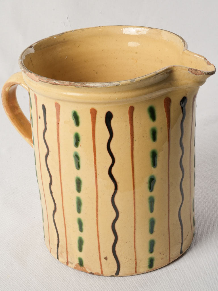 Large Glazed Savoyard Pitcher w/ Polychrome Trailed Decoration Circa 1900 - 8"