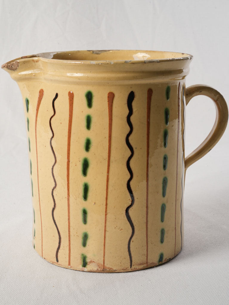 Large Glazed Savoyard Pitcher w/ Polychrome Trailed Decoration Circa 1900 - 8"