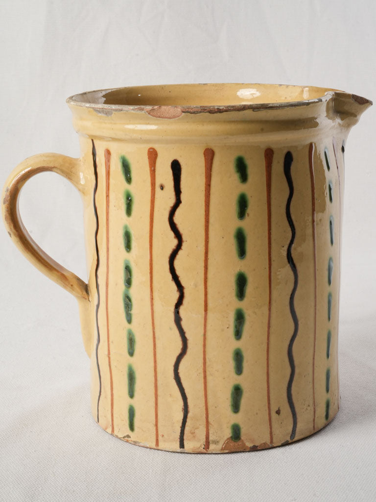 Large Glazed Savoyard Pitcher w/ Polychrome Trailed Decoration Circa 1900 - 8"