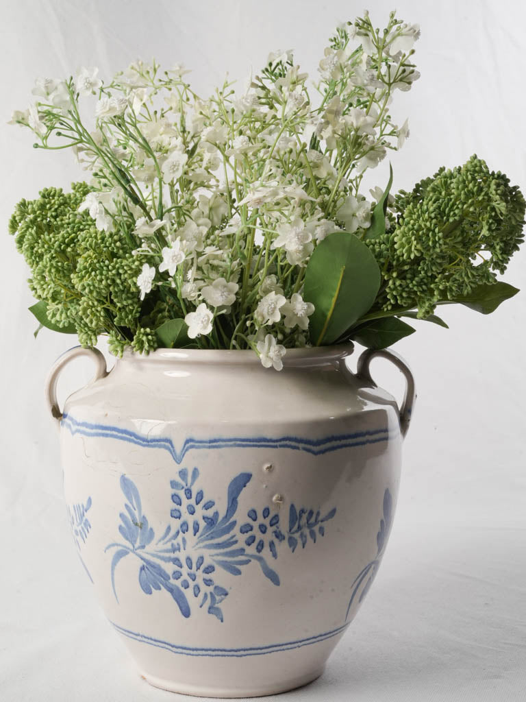 Martres-Tolosane Ceramic Pot w/ Blue-and-White Floral Decoration Circa 1900 - 10¼"
