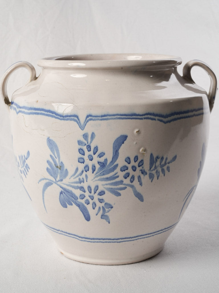 Martres-Tolosane Ceramic Pot w/ Blue-and-White Floral Decoration Circa 1900 - 10¼"