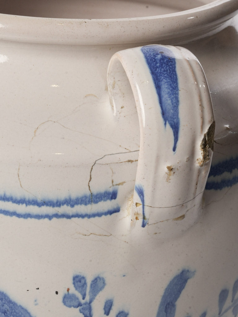 Martres-Tolosane Ceramic Pot w/ Blue-and-White Floral Decoration Circa 1900 - 10¼"