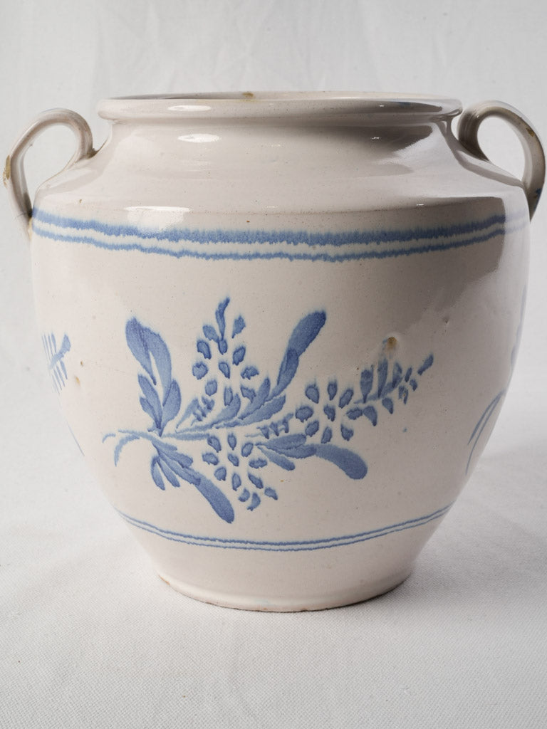Martres-Tolosane Ceramic Pot w/ Blue-and-White Floral Decoration Circa 1900 - 10¼"