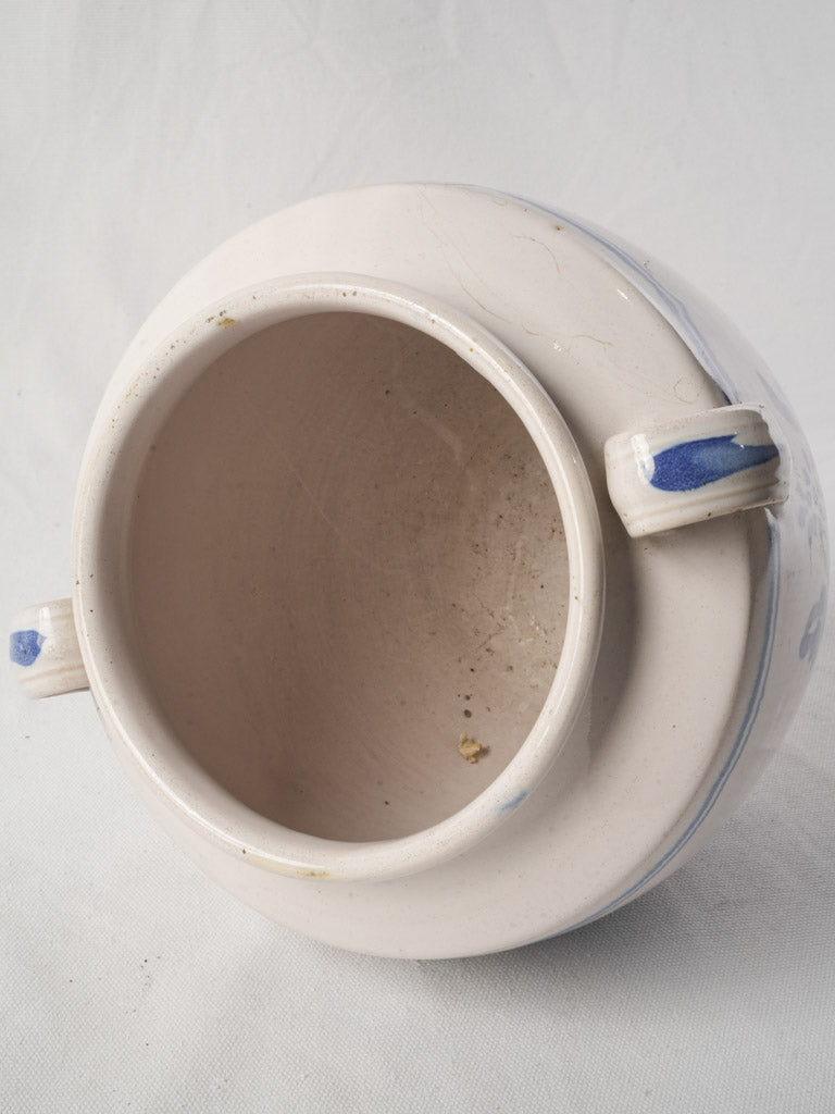 Martres-Tolosane Ceramic Pot w/ Blue-and-White Floral Decoration Circa 1900 - 10¼"