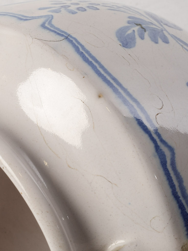 Martres-Tolosane Ceramic Pot w/ Blue-and-White Floral Decoration Circa 1900 - 10¼"