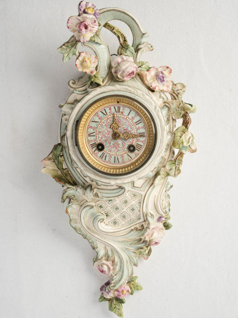 Longwy Ceramic Rococo Revival Wall Cartel Clock Dated 1882 - 16¼"