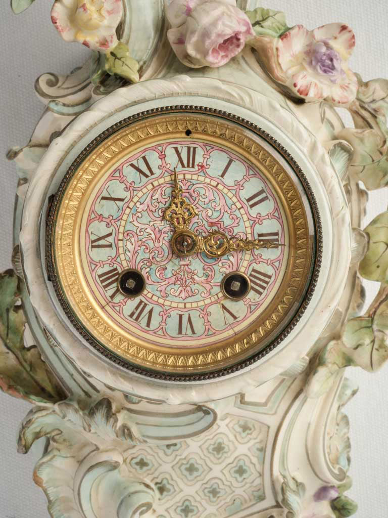 Longwy Ceramic Rococo Revival Wall Cartel Clock Dated 1882 - 16¼"